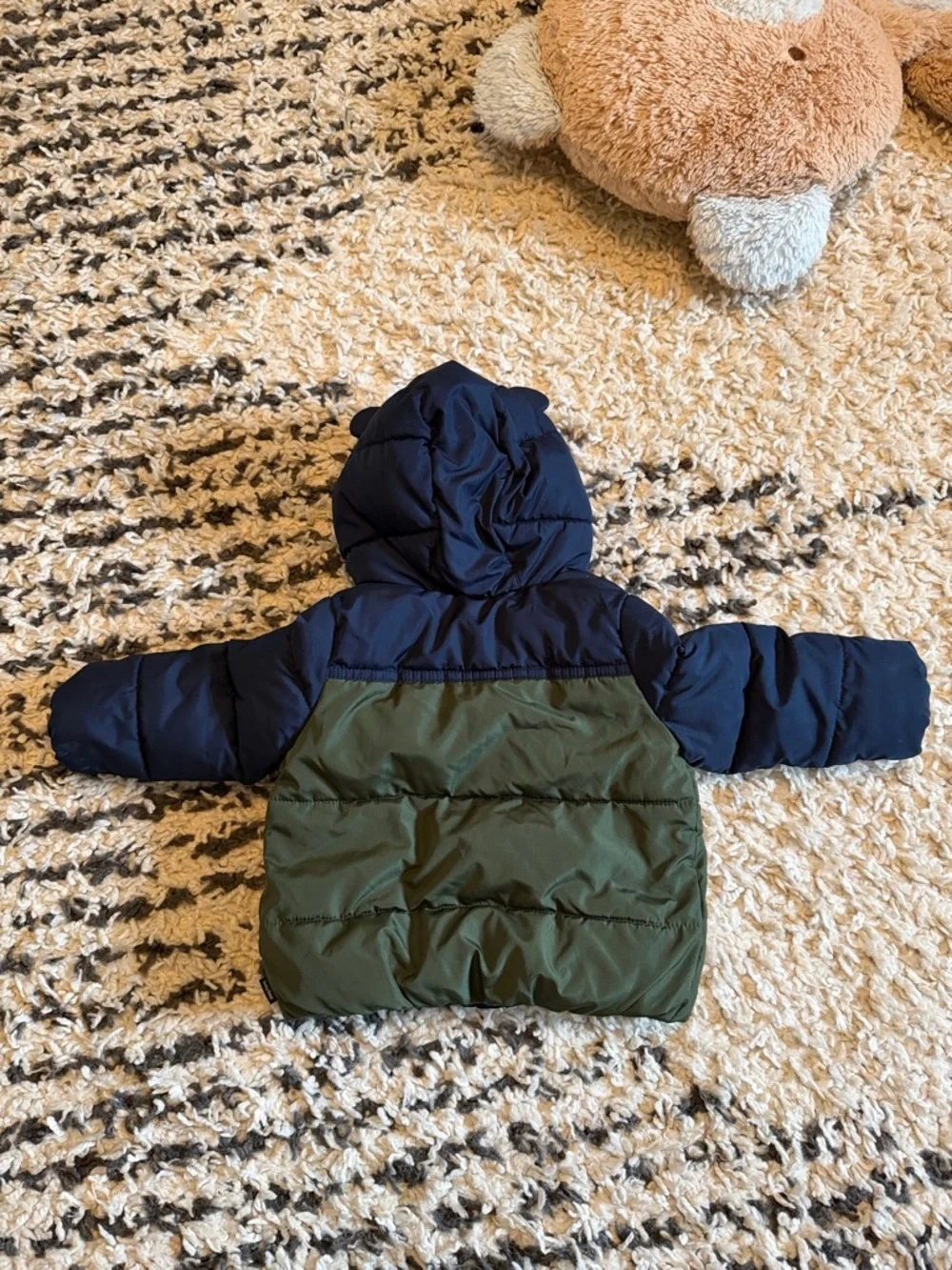 GAP baby two-tone navy and olive puffer jacket